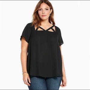 Torrid Black Georgette Cage Front Top 2X